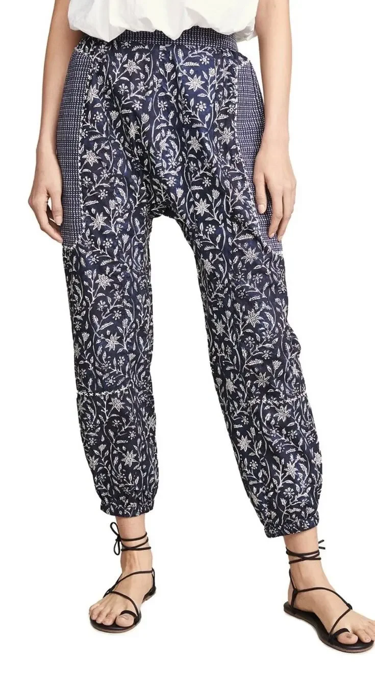 Ulla Johnson Suki Printed Harem Cotton‎ Pants Size 6 Navy Blue Mixed Floral EUC